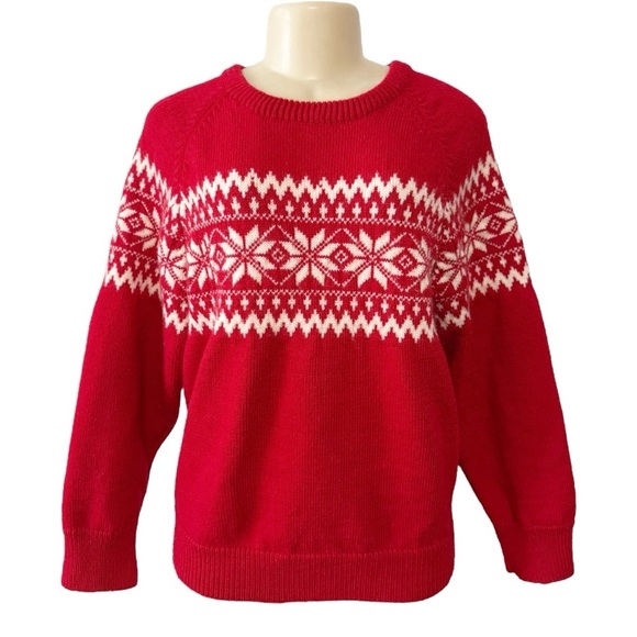 The Original‎ Moriarty Sweater 100% Wool Red Fair Isle Dad Grandpa Sweater - Picture 1 of 9